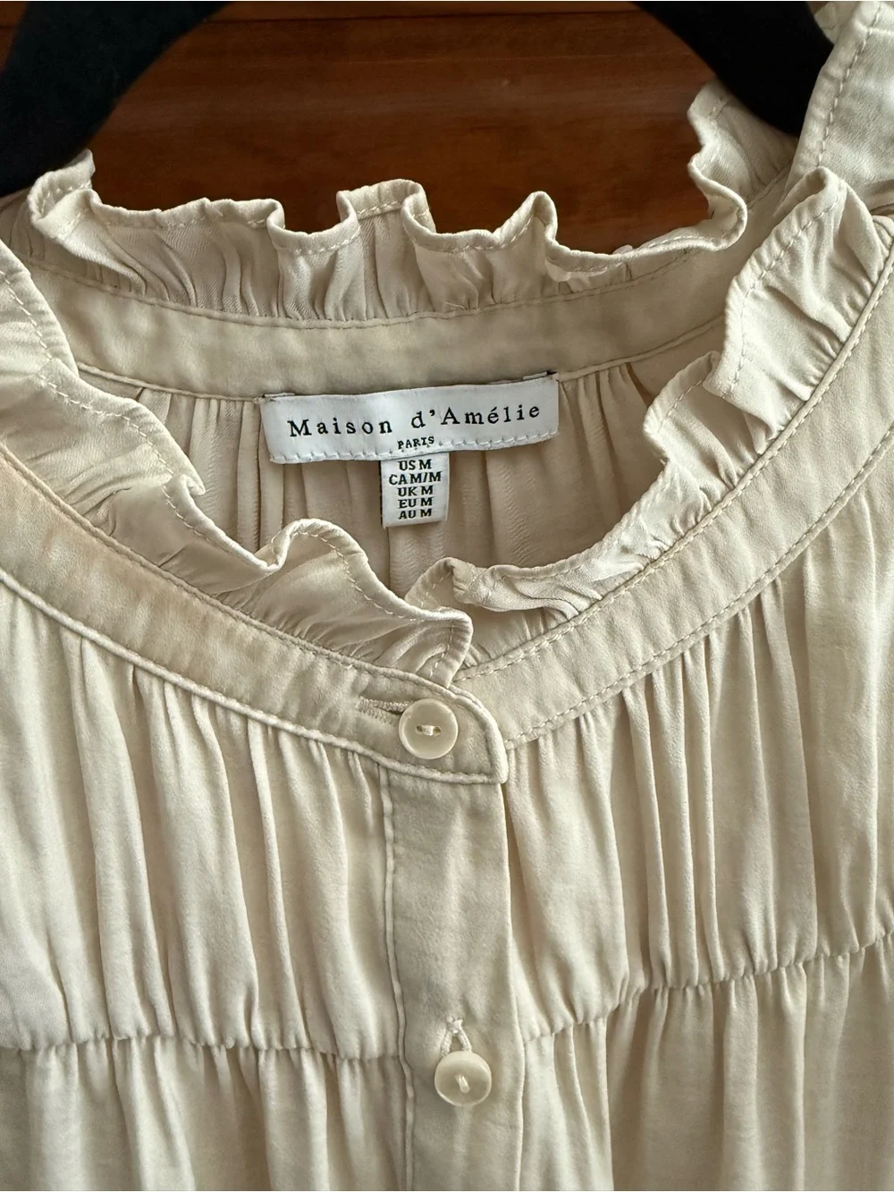 Cream Ruffle-Trim Button Front Blouse - Picture 2 of 4